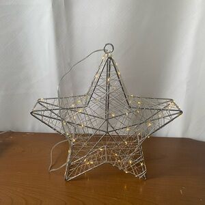 Silver Metal Wire Lighted Star Battery Operated Hanging Decor Festive Ethereal